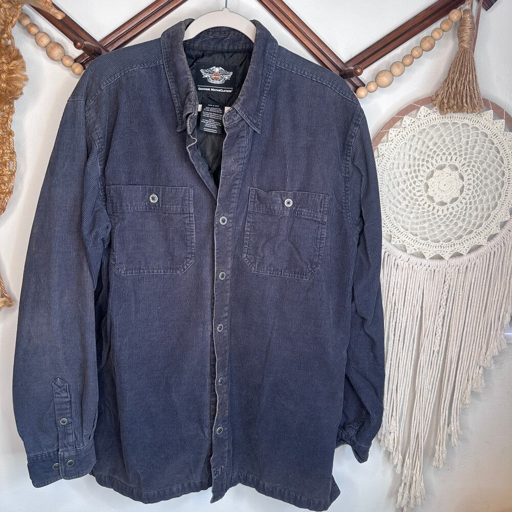 Harley Davidson Y2K 2000S Blue Gray Corduroy Shacket Top